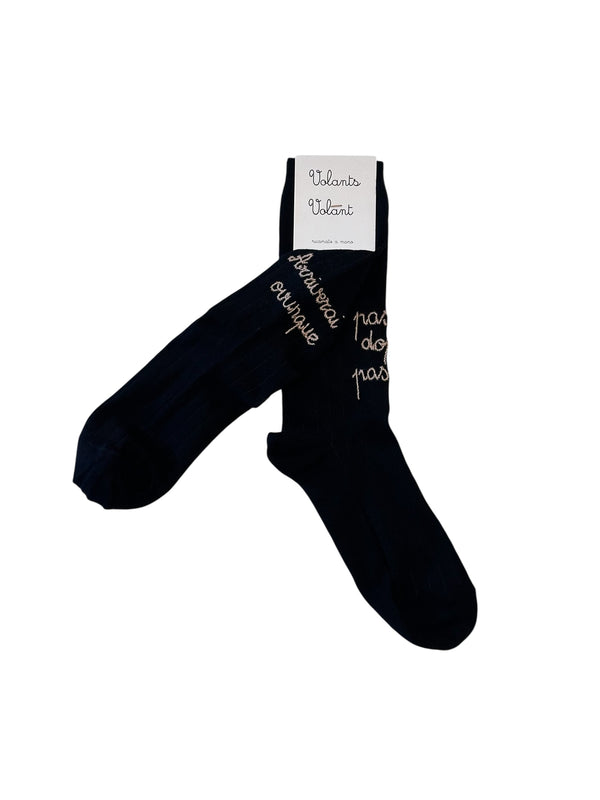 Calzini NERI con ricamo a mano CHAMPAGNE "Arriverai ovunque, passo dopo passo"