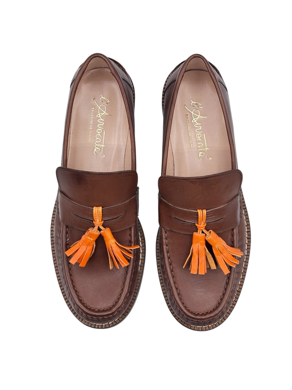 PENNY CUOIO effetto VINTAGE con nappine arancio - New Collection