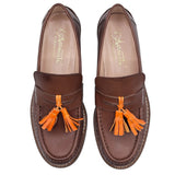 PENNY CUOIO effetto VINTAGE con nappine arancio - New Collection