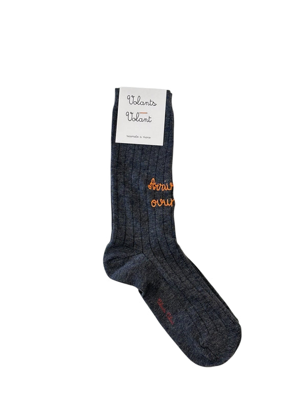 Calzini ANTRACITE con ricamo a mano ORANGE "Arriverai ovunque, passo dopo passo"