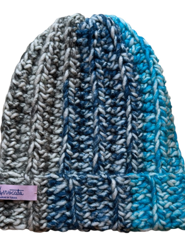BERRETTO fluffy melange turchese, ghiaccio, blu